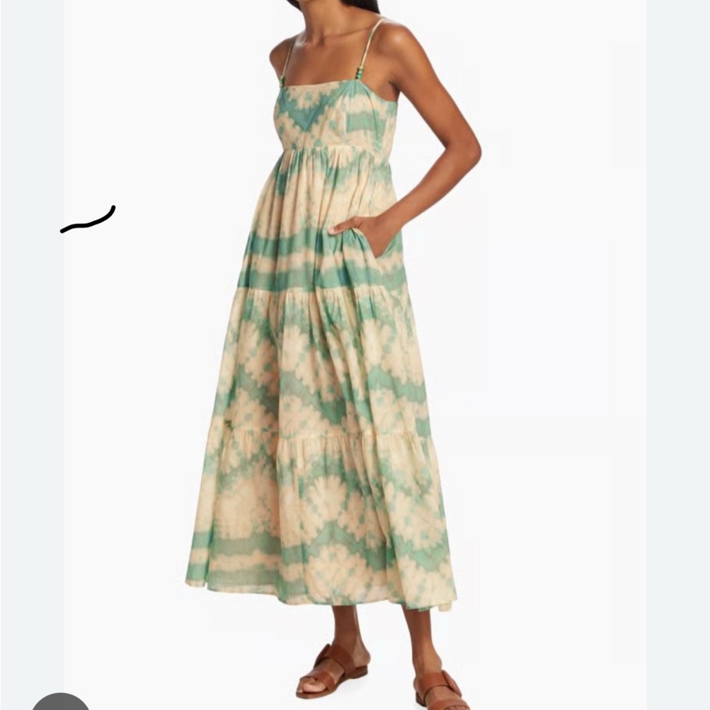 Nwt Kivari Mirage Tie-Dye Cotton Voile Maxi Dress Green Teal Cream Beaded 8 Med